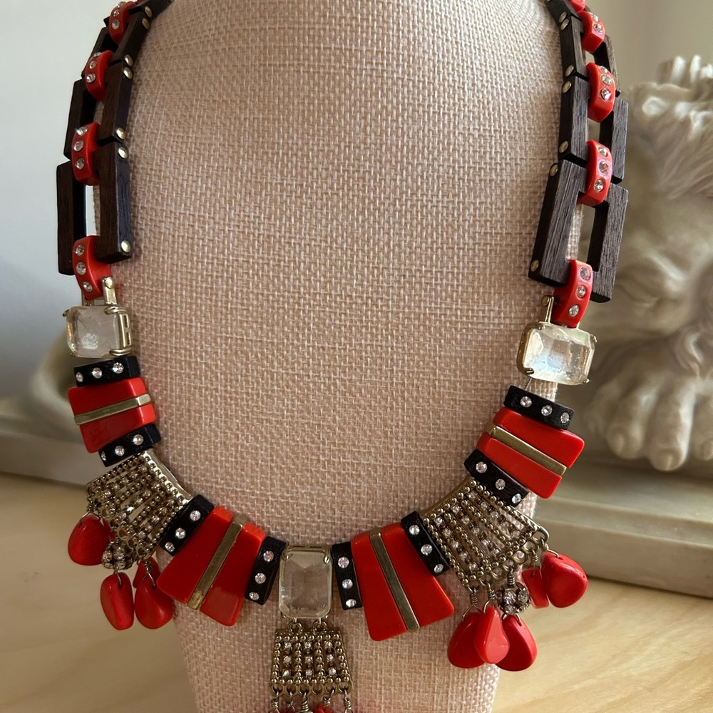 LOFT Red and Gold Geometric Necklace